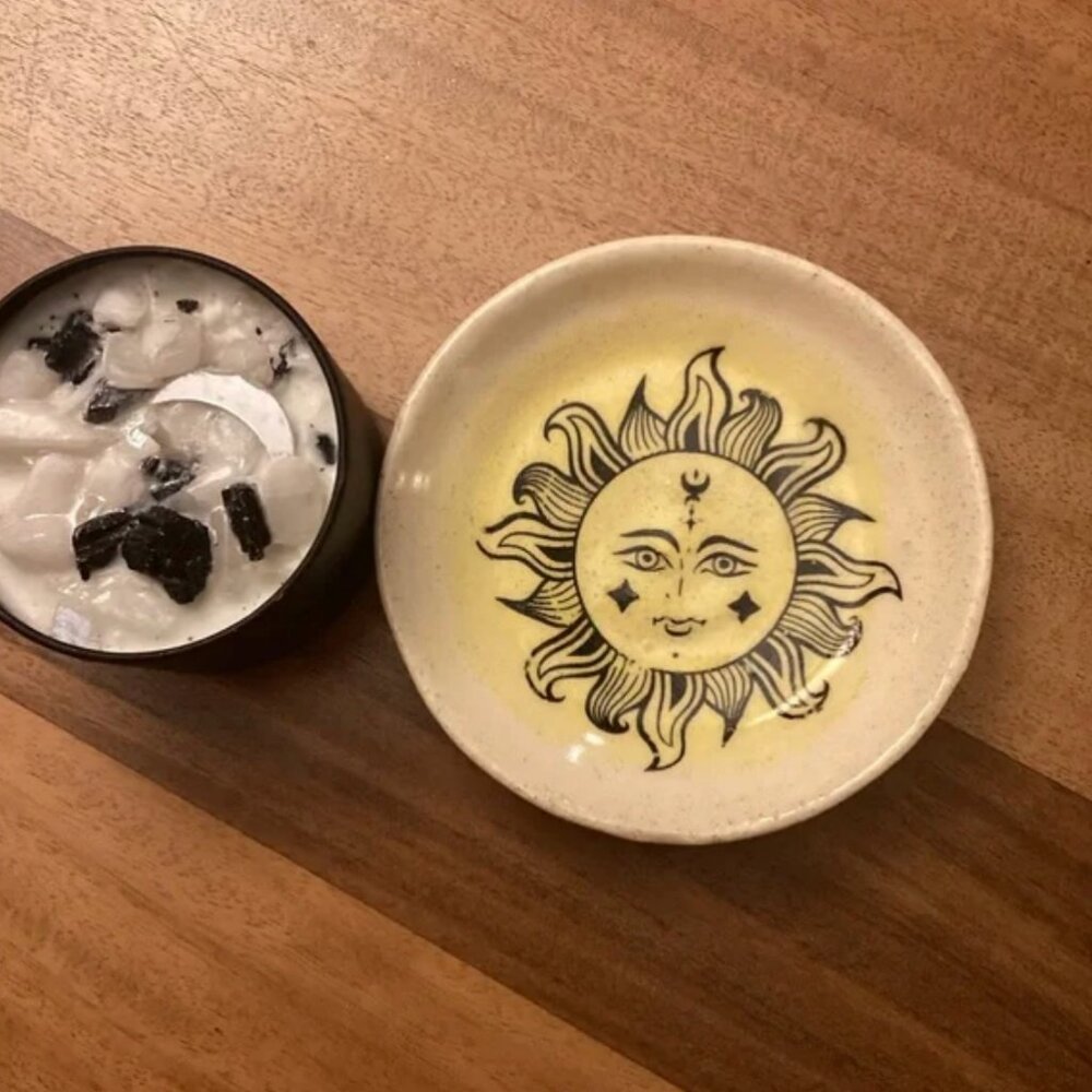 Small sun 🌞 handmade plate for crystals, smudges, decor handmade pottery